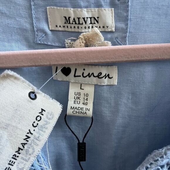 Malvin Hamburg Germany Light Blue Linen Tunic Dress sz L NWT - Picture 4 of 7